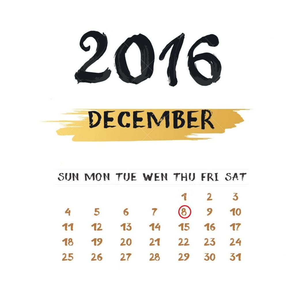 Vector calendar for December 2016. Hand drawn numbers and letter